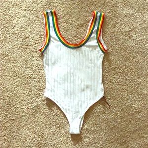 Rainbow trim white bodysuit